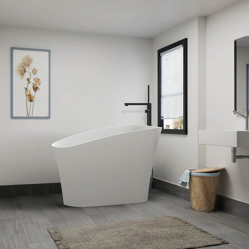 51&quot; Single Slipper Freestanding Japanese Soaking Bathtub Solid Surface Stone Resin Tub with Built-in Seat