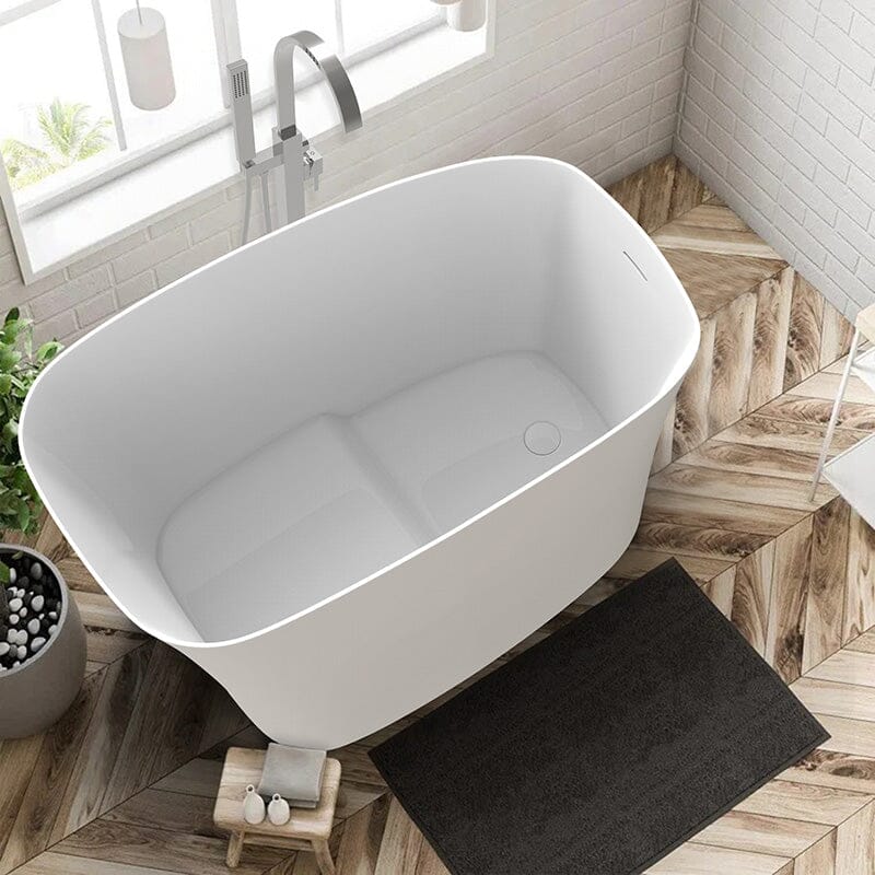 51&quot; Single Slipper Freestanding Japanese Soaking Bathtub Solid Surface Stone Resin Tub with Built-in Seat