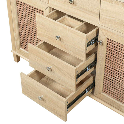 soft close metal drawer slides detail on 5 drawer rattan bathroom vanity storage cabinet