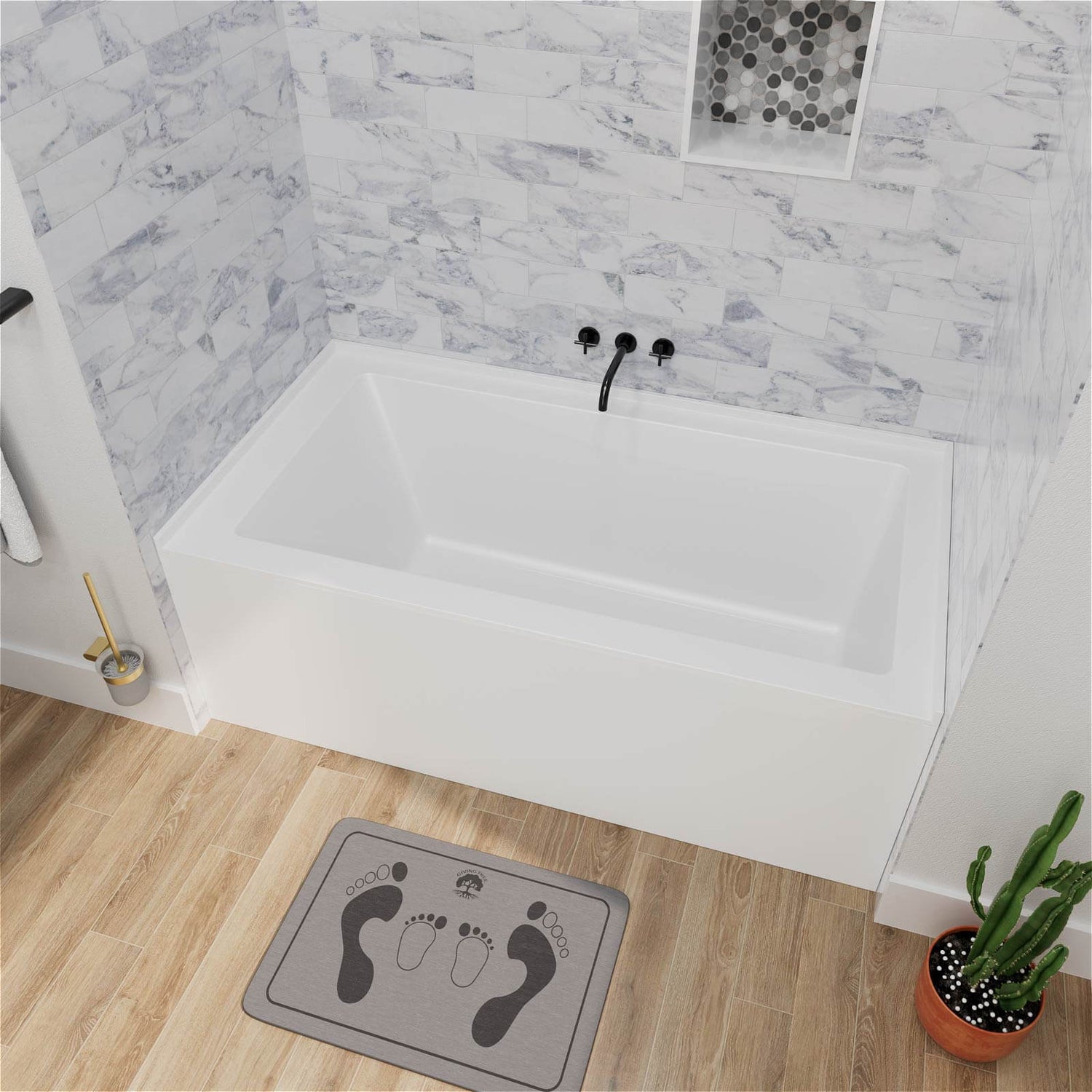 60&quot; Solid Surface Alcove Soaking Bathtub