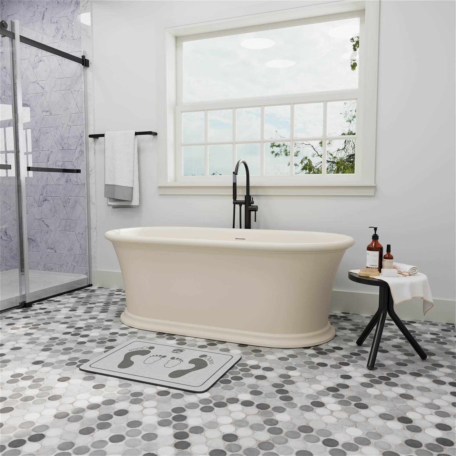 solid surface cream bathtub with matte texture