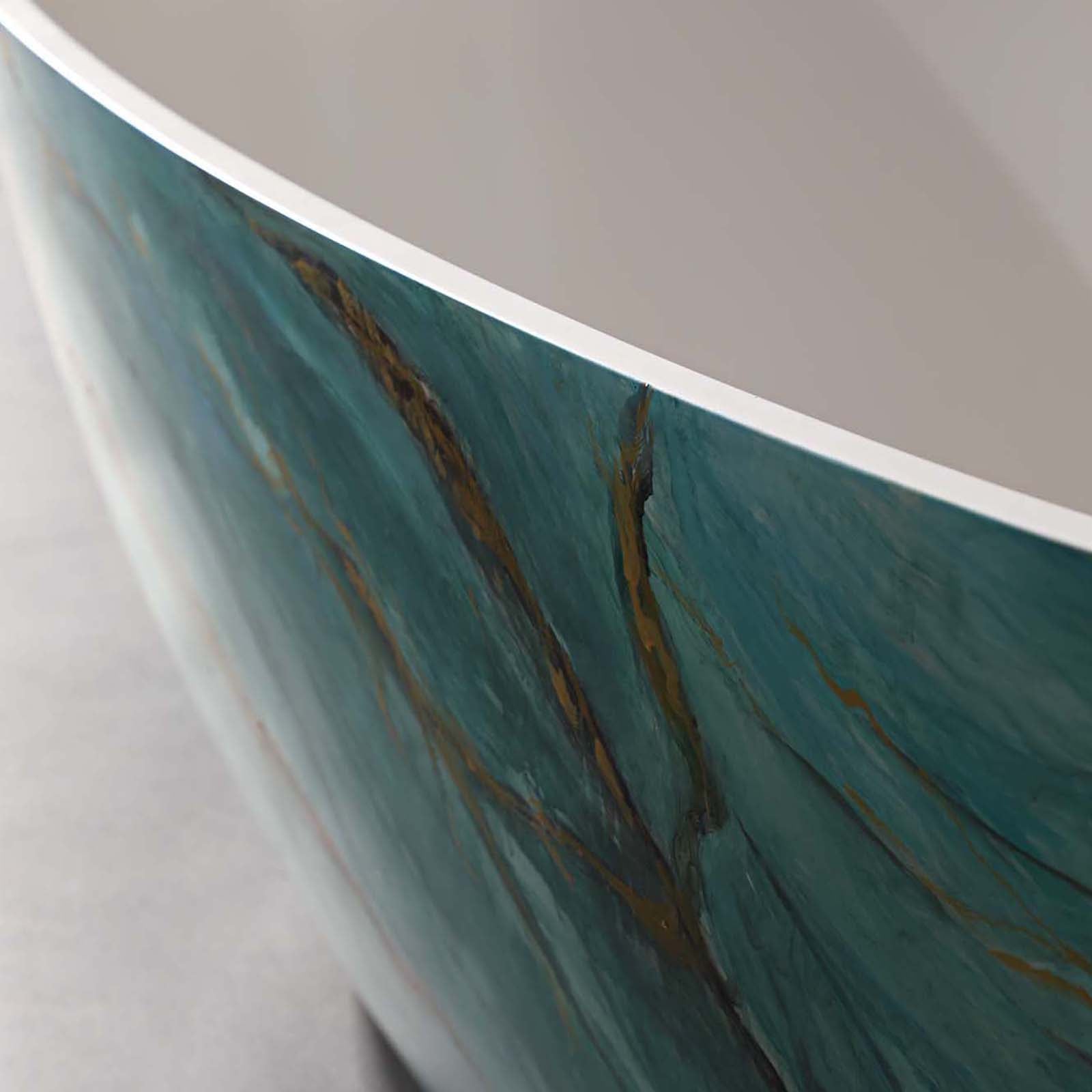 solid surface freestanding tub with jade green marble pattern