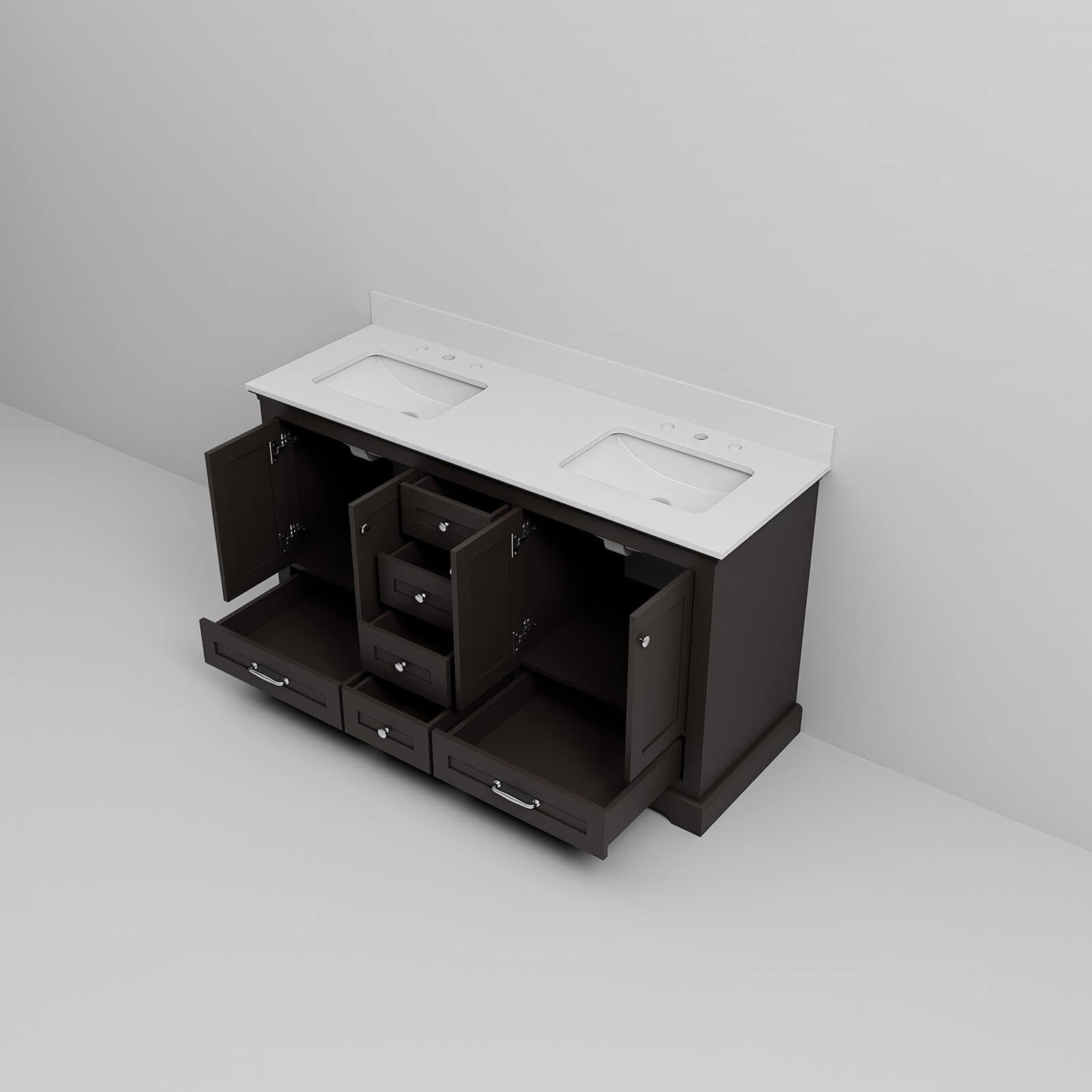 solid wood bathroom vanity in espresso with soft close drawers