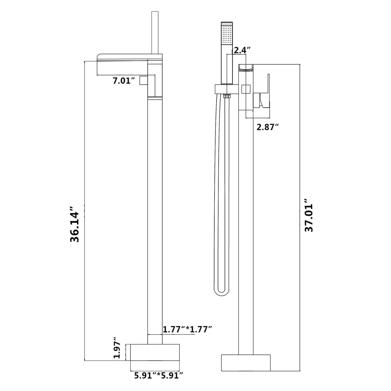 solid brass freestanding tub filler dimensions