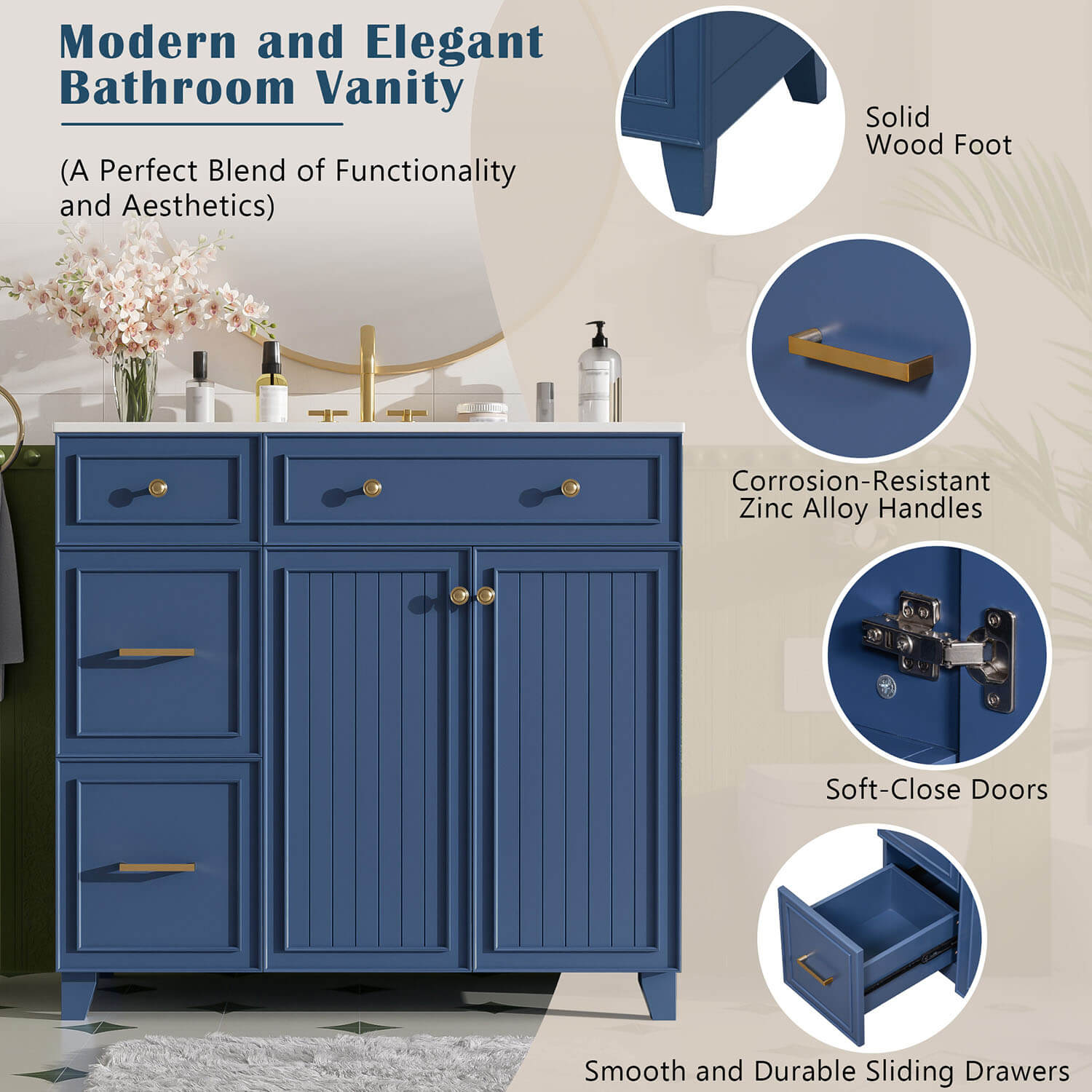 solid wood bathroom cabinet vanity for organized storage space