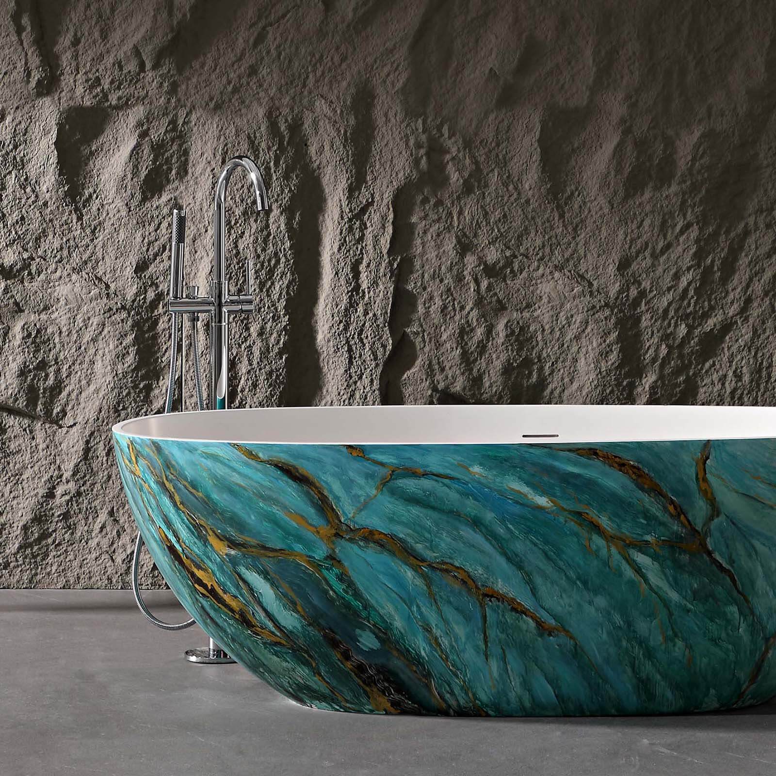 spa inspired freestanding tub in green marble design
