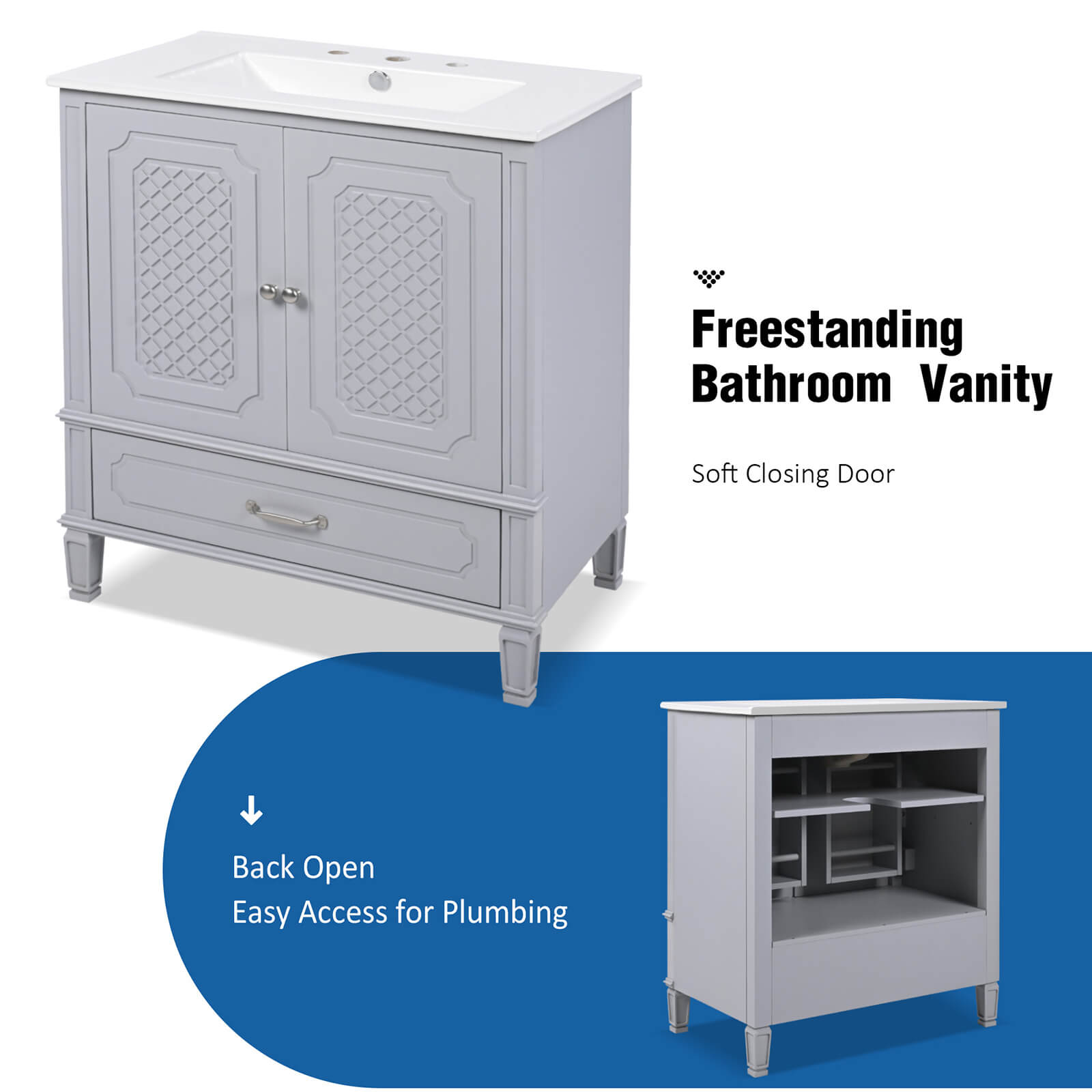 spa inspired gray vanity with calming neutral color palette