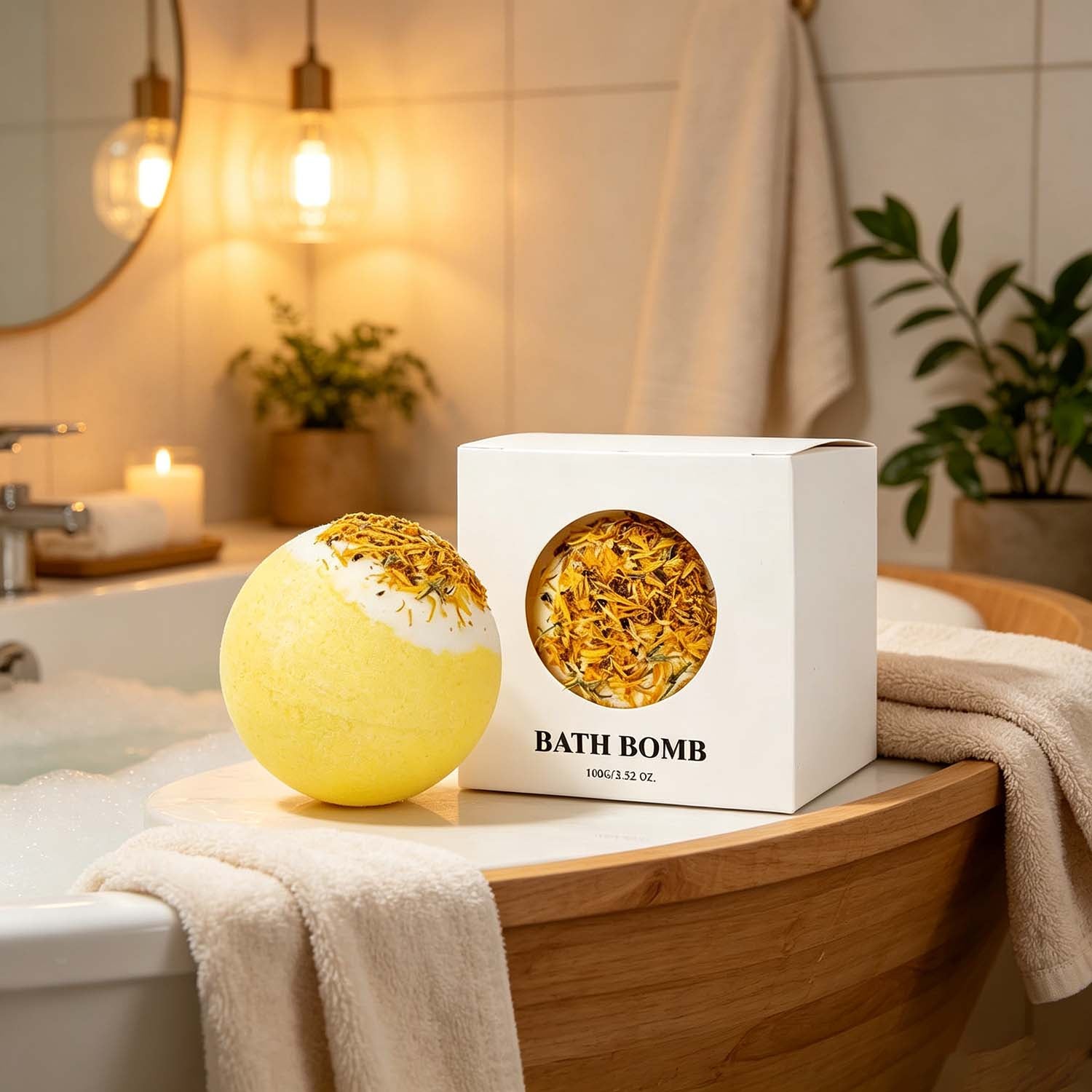 Chamomile Bath Bombs for Stress Relief USA,Relaxing Spa Bath Bombs Set (Set of 4)