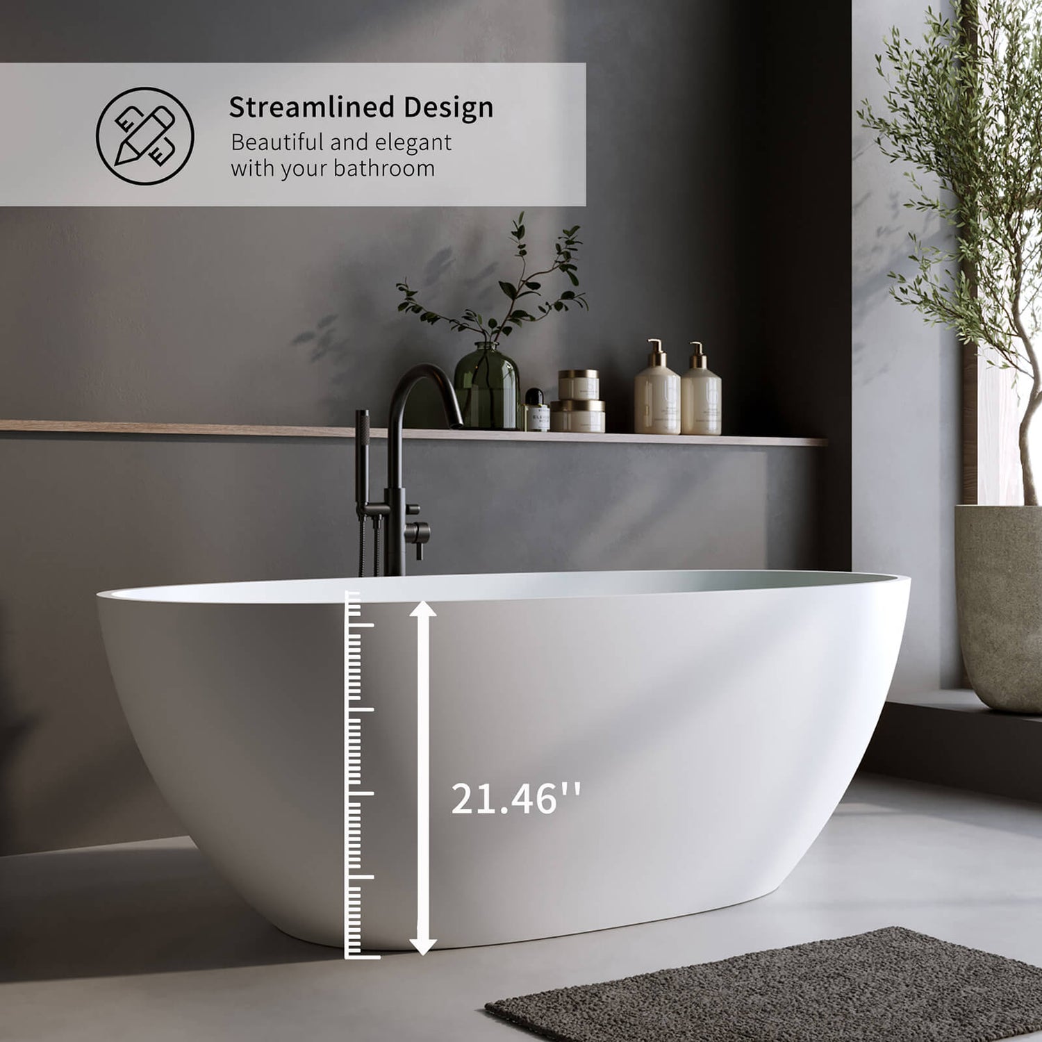 spacious 67 inch freestanding bath for full body soaking