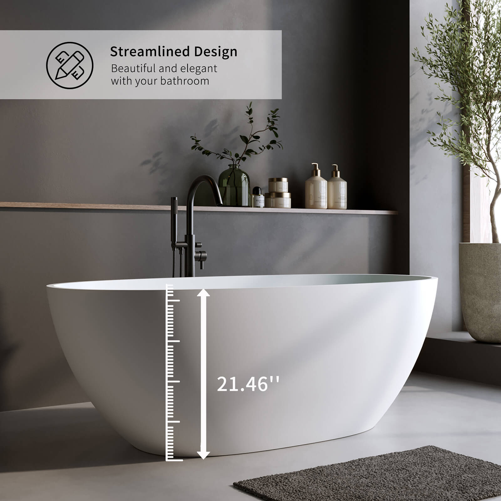 spacious 67 inch freestanding bath for full body soaking
