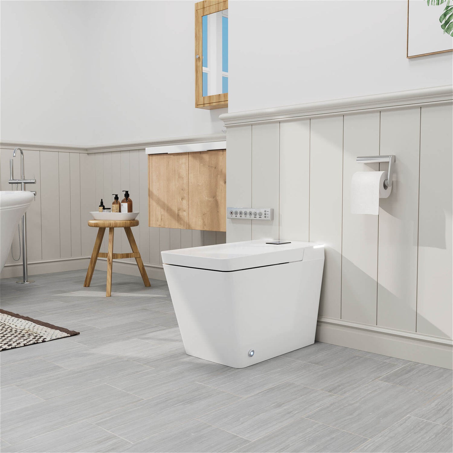 square White Smart Toilet with Automatic Cover One-Piece Floor Mounted