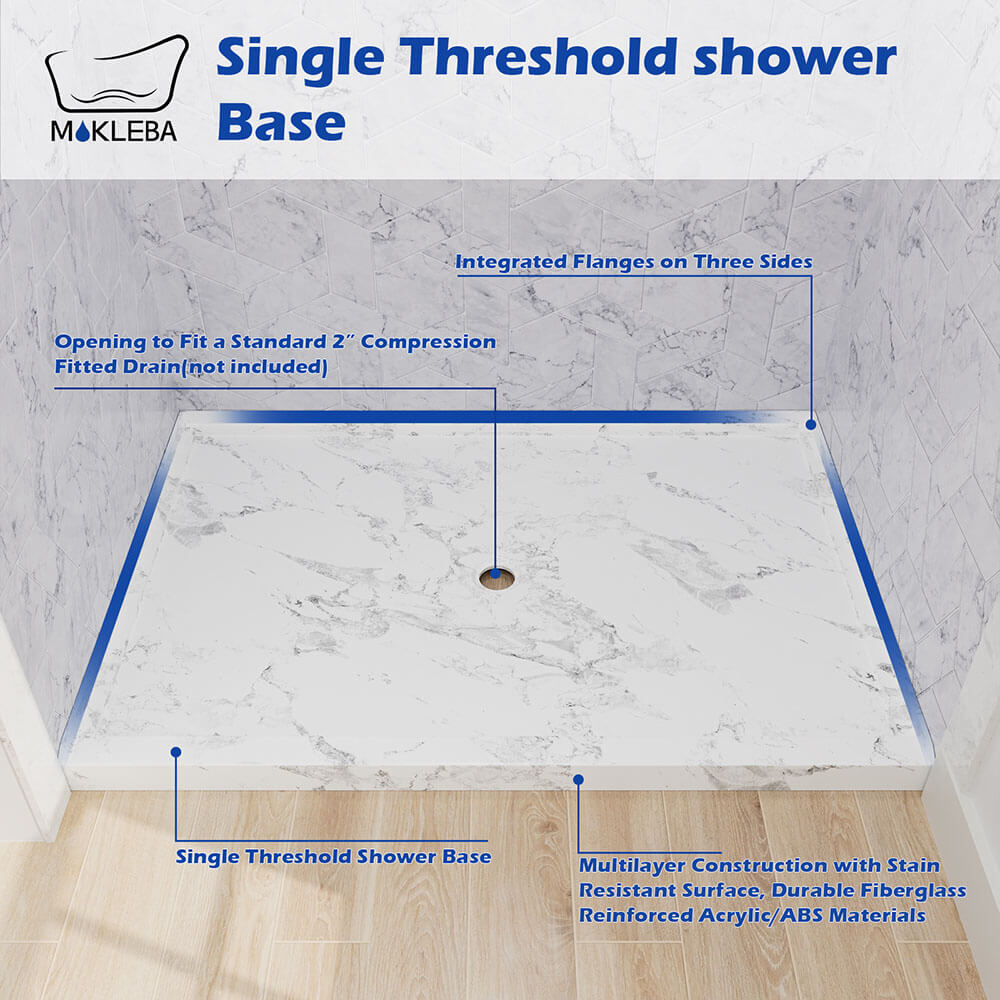 standard center drain opening on 48x32 marble pattern shower base