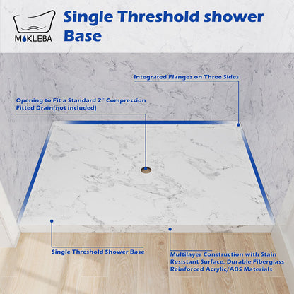 standard center drain opening on 48x32 marble pattern shower base