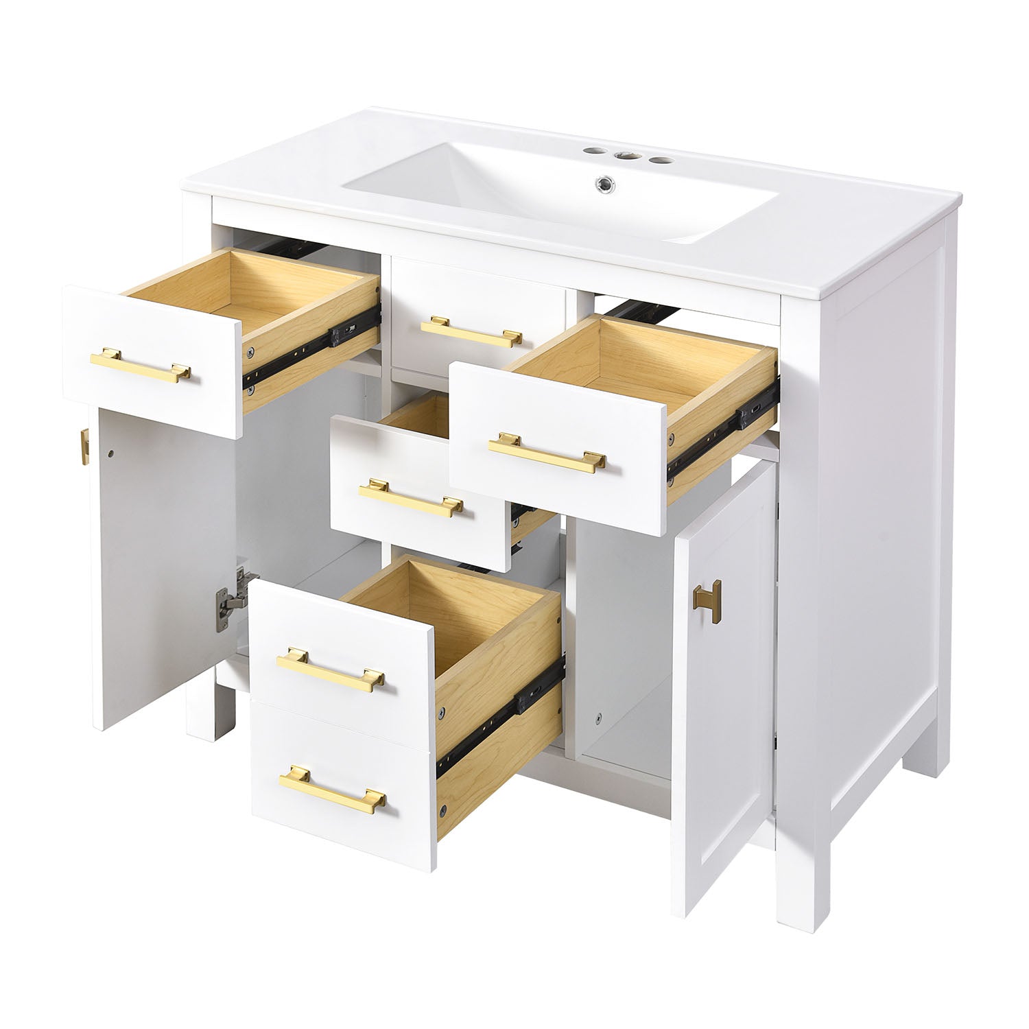 storage space display of the white 36 inch bathroom vanity 