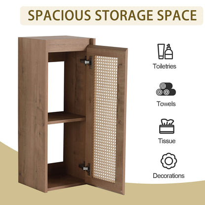 storage space of 12 inch White Oak Bathroom Wall Cabinet Rattan Door and Shelves