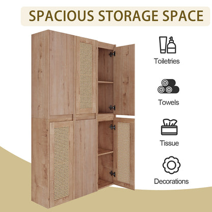 storage space of 36 inch White Oak Bathroom Wall Cabinet with Six Doors and Shelves