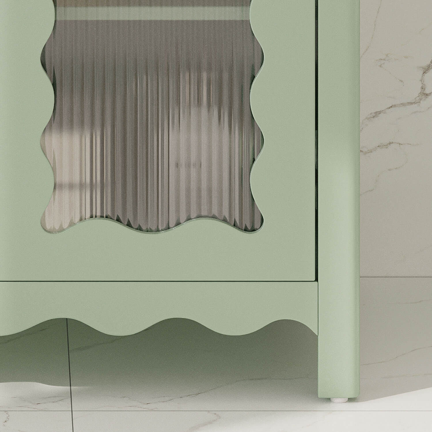sturdy cabinet leg on modern green bathroom vanity