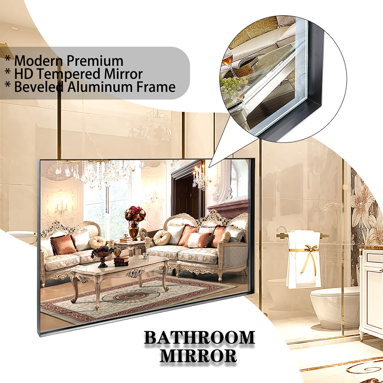 36&quot; x 24&quot; Aluminum Frame Bathroom Mirror with Beveled Edge