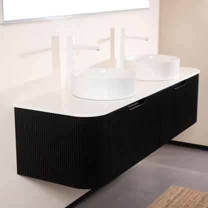 stylish bathroom vanity with textured stripe finish