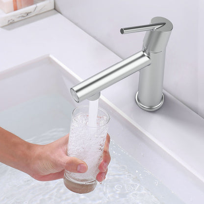 take a glass of water from Chrome Single Handle Bathroom Faucet
