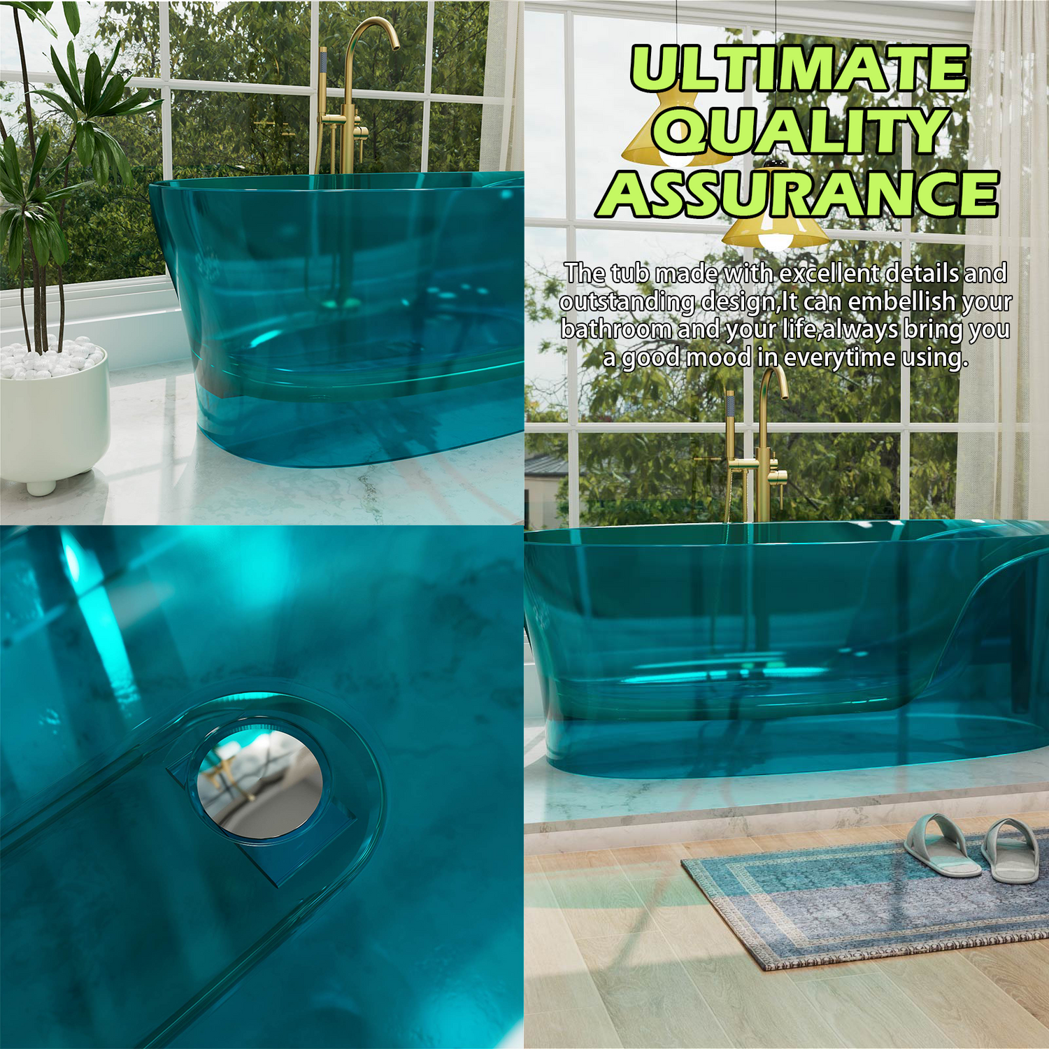 teal resin soaking tub with ergonomic curves and deep comfort