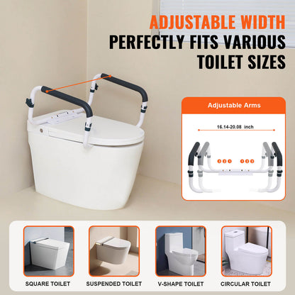 toilet safety rail with adjustable width design for most standard toilets
