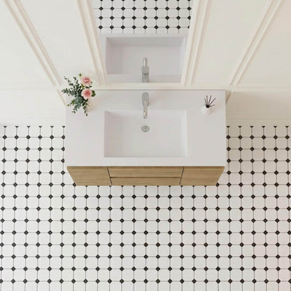 top down view of 48 inch wall hung vanity and integrated countertop