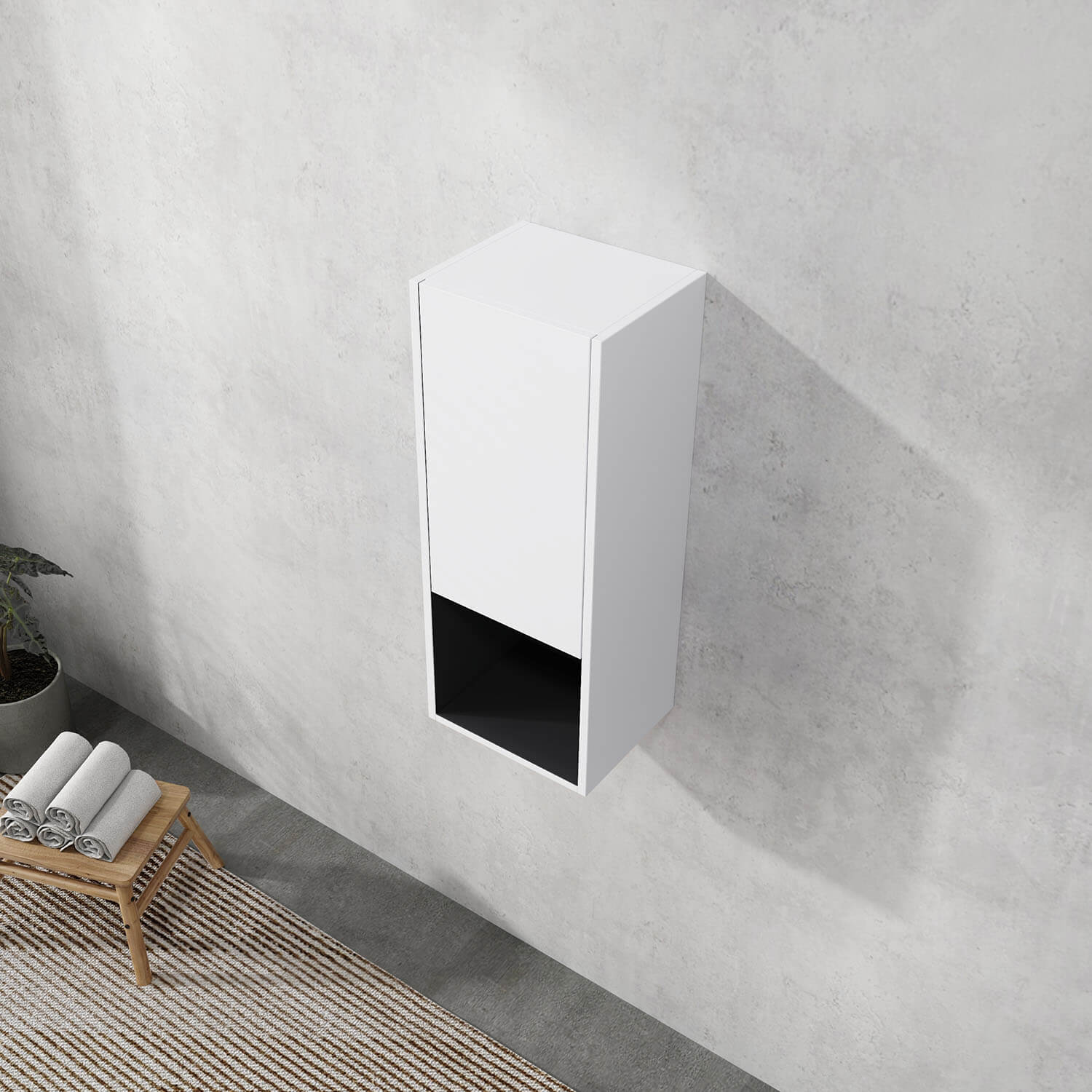 top view of 12 inch White Bathroom Wall Cabinet with Soft Close Door and Open Shelf