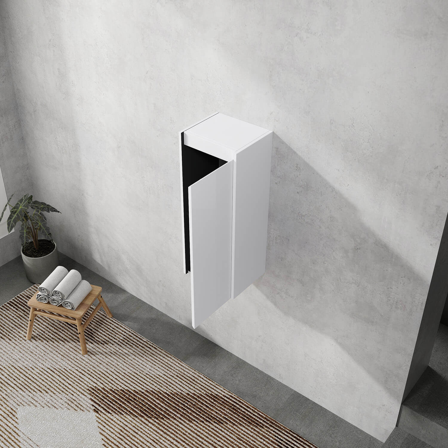 top view of 12 inch White Bathroom Wall Cabinet with Soft Close Door and Shelf