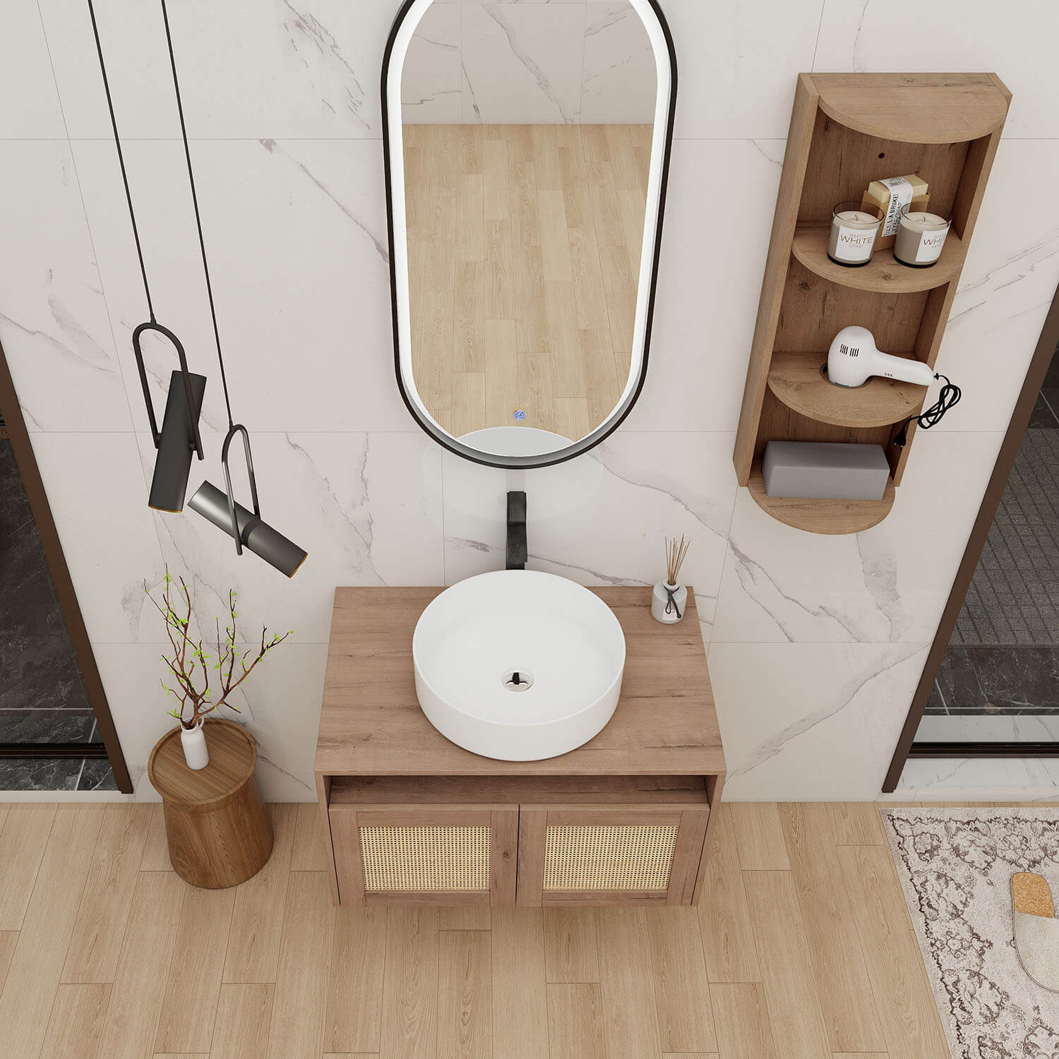 top view of 30 inch Floating Vanity and 12 inch Wall Storage Cabinet