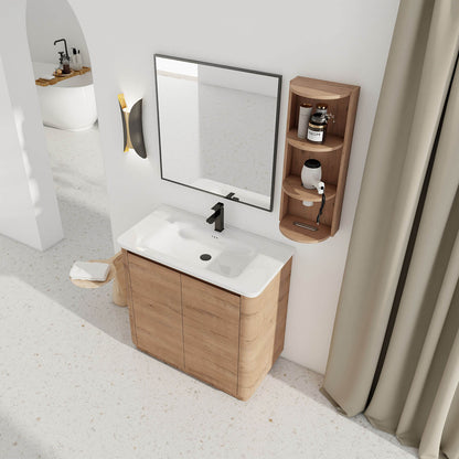 top view of 36-inch Freestanding Bathroom Vanity and 12 inch Wall Storage Cabinet