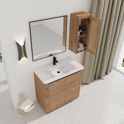 top view of 36 inch Freestanding Bathroom Vanity with White Ceramic Sink and 12"Wall-Mounted Cabinet