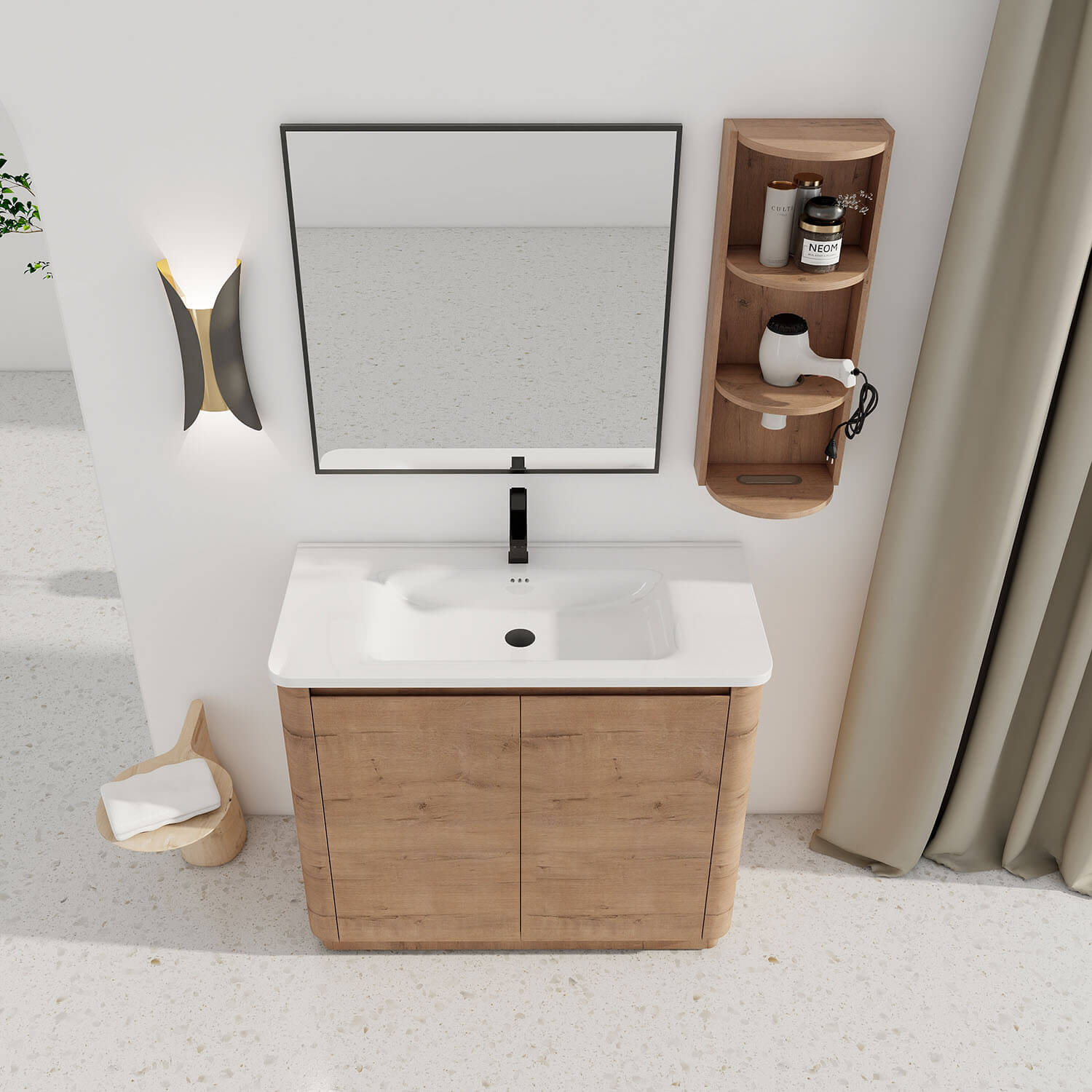 top view of 40 inch Freestanding Bathroom Vanity and 12 inch Wall Storage Cabinet