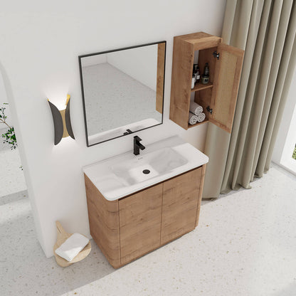top view of 40 inch Freestanding Bathroom Vanity with White Ceramic Sink and 12 inch Wall-Mounted Cabinet