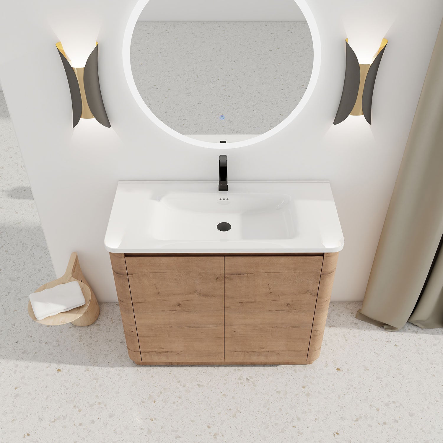 top view of 40 inch White Oak Freestanding Bathroom Vanity with White Ceramic Sink