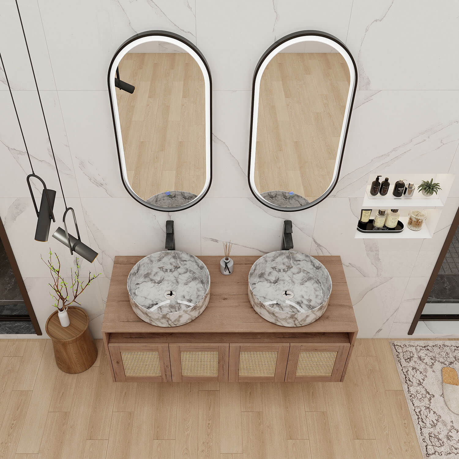 top  view of 48 inch Double Basin Floating Vanity