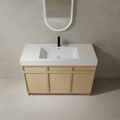 top view of 48 inch White Oak Bathroom Vanity with Resin Sink and Soft Close Cabinet Doors
