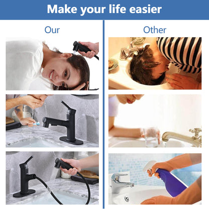 usage scenario of Matte Black Pull-Down Bathroom Faucet with three spray mode