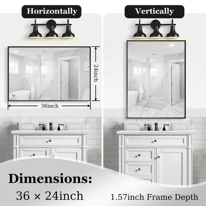 36&quot; x 24&quot; Aluminum Frame Bathroom Mirror with Beveled Edge