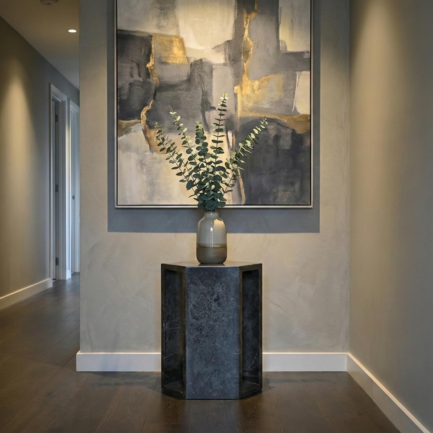 Modern Real Marble Dark Grey Side Table for Home Decor or Bathroom Display Stand