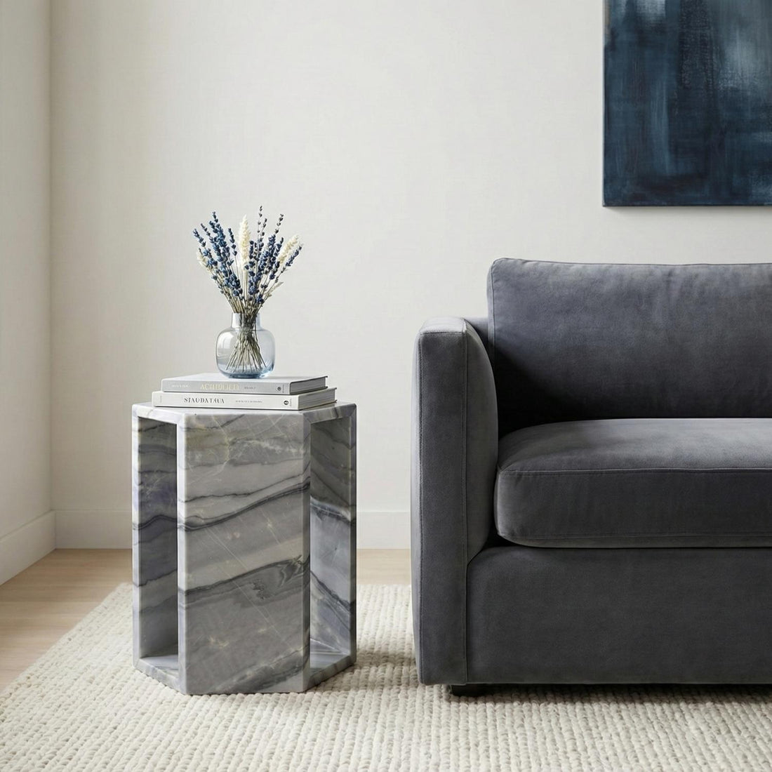Unique Marble Side Table with Deep Blues, Misty Purples for  Living Room, Bathroom &amp; Outdoor Side