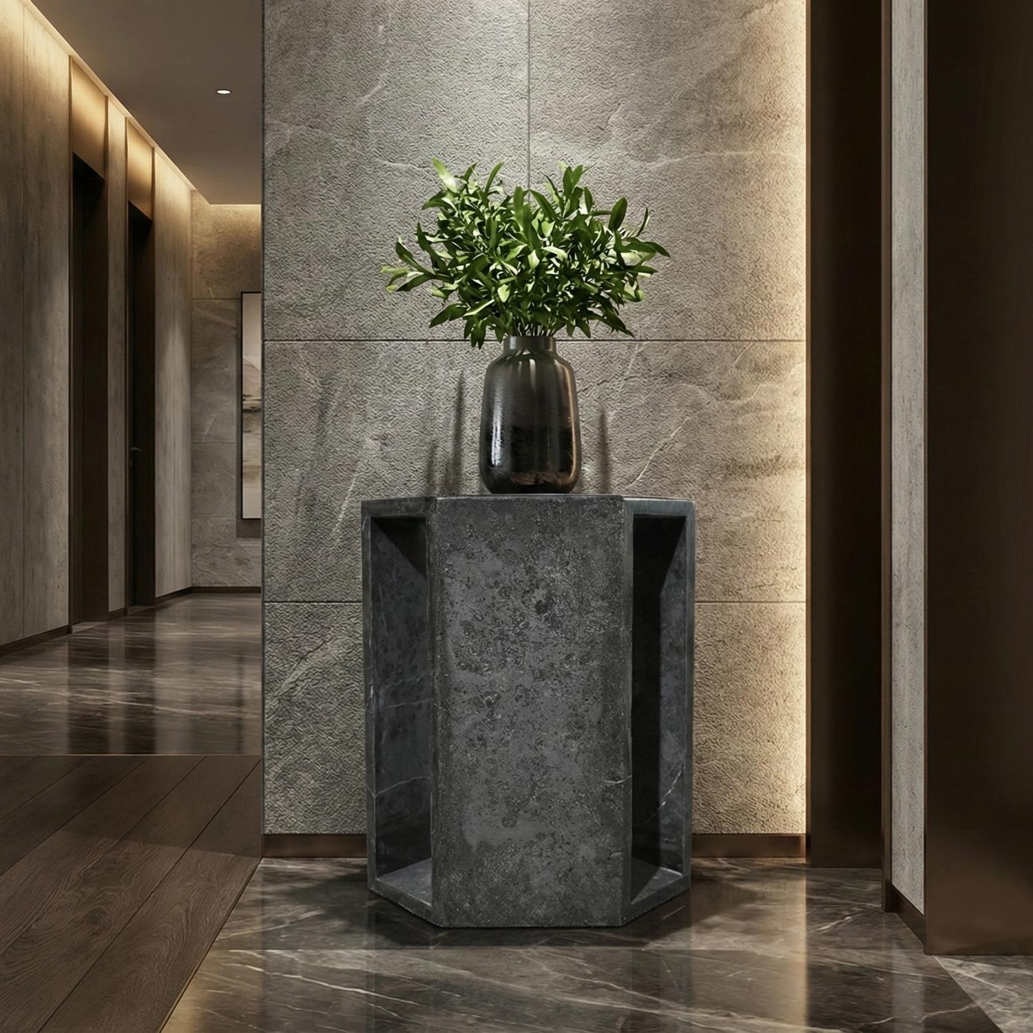 Modern Real Marble Dark Grey Side Table for Home Decor or Bathroom Display Stand