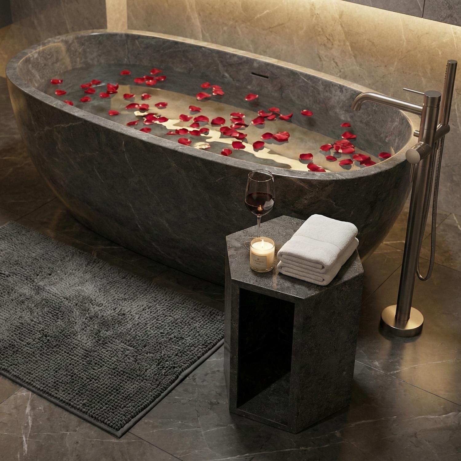 Modern Real Marble Dark Grey Side Table for Home Decor or Bathroom Display Stand