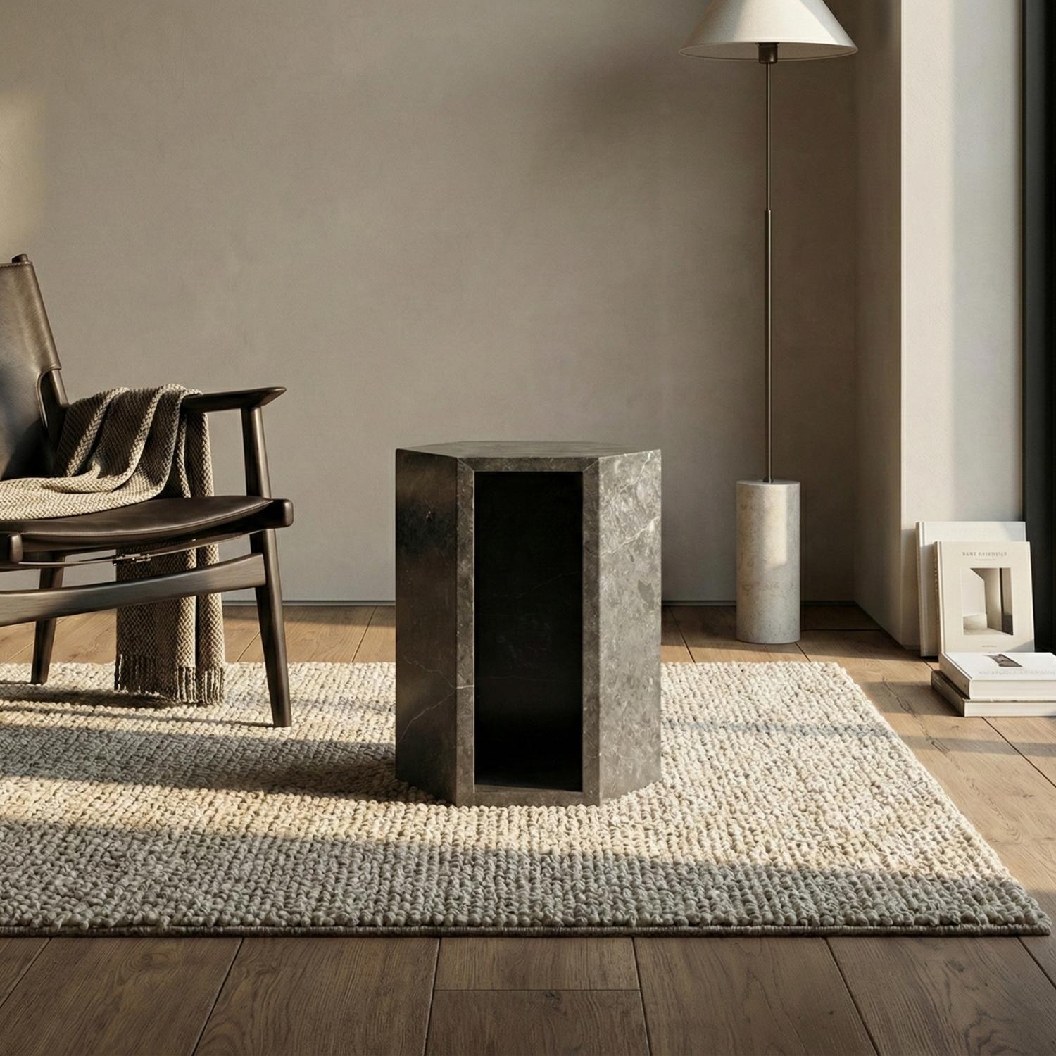 Modern Real Marble Dark Grey Side Table for Home Decor or Bathroom Display Stand