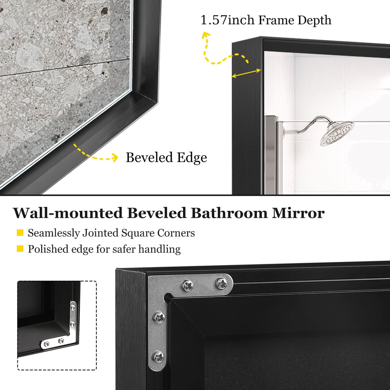 36&quot; x 24&quot; Aluminum Frame Bathroom Mirror with Beveled Edge