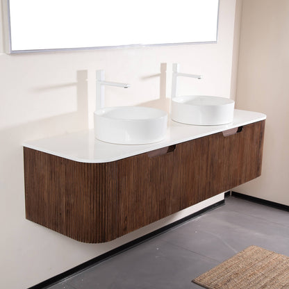 wall mounted 60 inch vanity in rich walnut finish