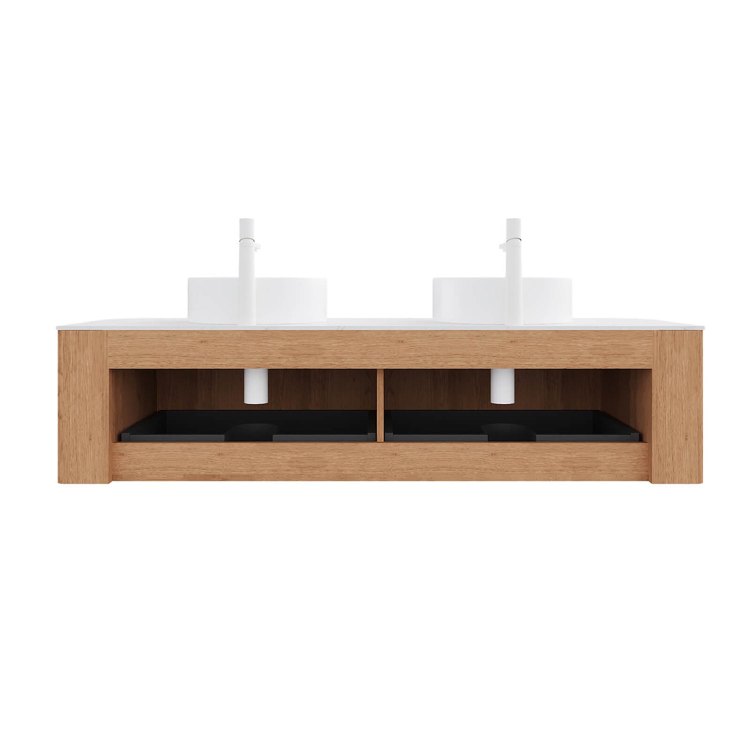wall mounted 60 inch vanity with curved edges and stripe design