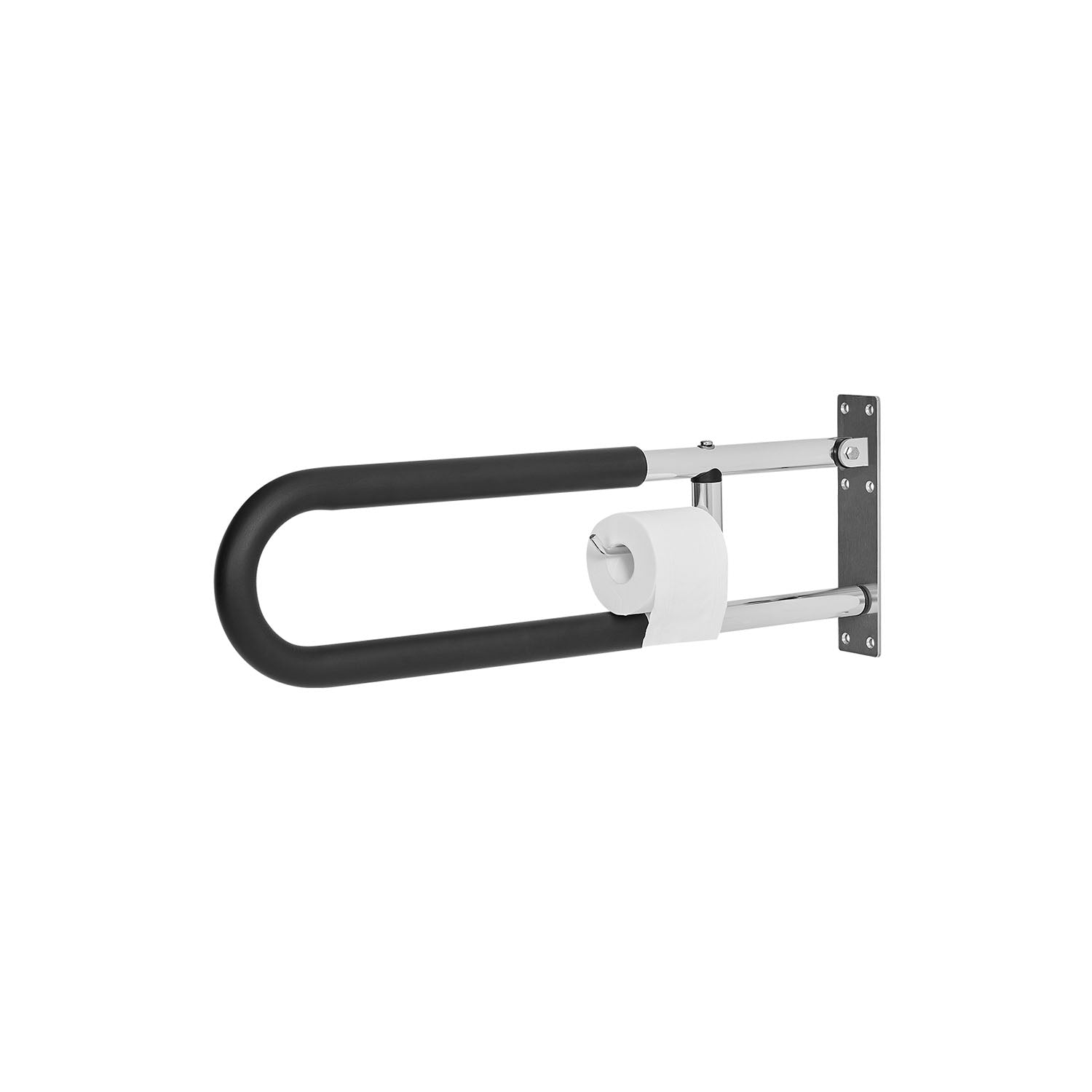 wall mounted toilet safety bar with foldable support arm and paper holder