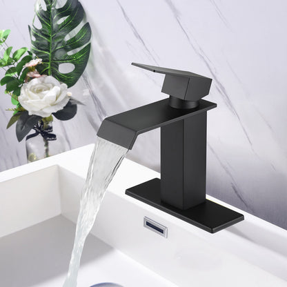 water flow from Matte Black Stainless Steel Single Handle Waterfall Bathroom Faucet