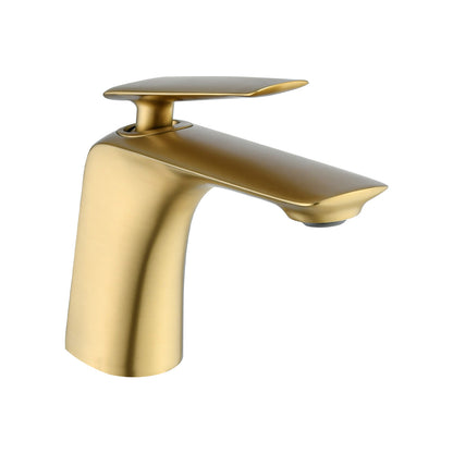 white background image of Brushed Gold Single Hole Bathroom Sink Faucet